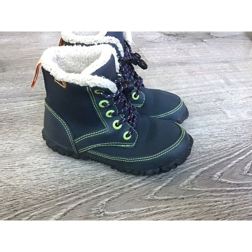 Bogs Skyler Lace Up Snow Boot Youth 11 Navy Blue Insulated Waterproof Faux Fur